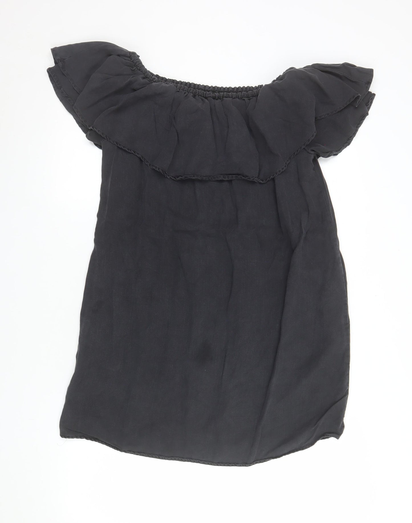 Zara Women Black Size 8 Off Shoulder Ruffle Short Dress