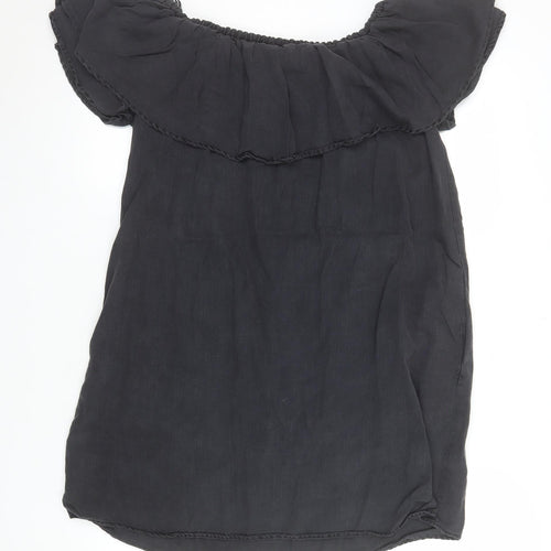 Zara Women Black Size 8 Off Shoulder Ruffle Short Dress