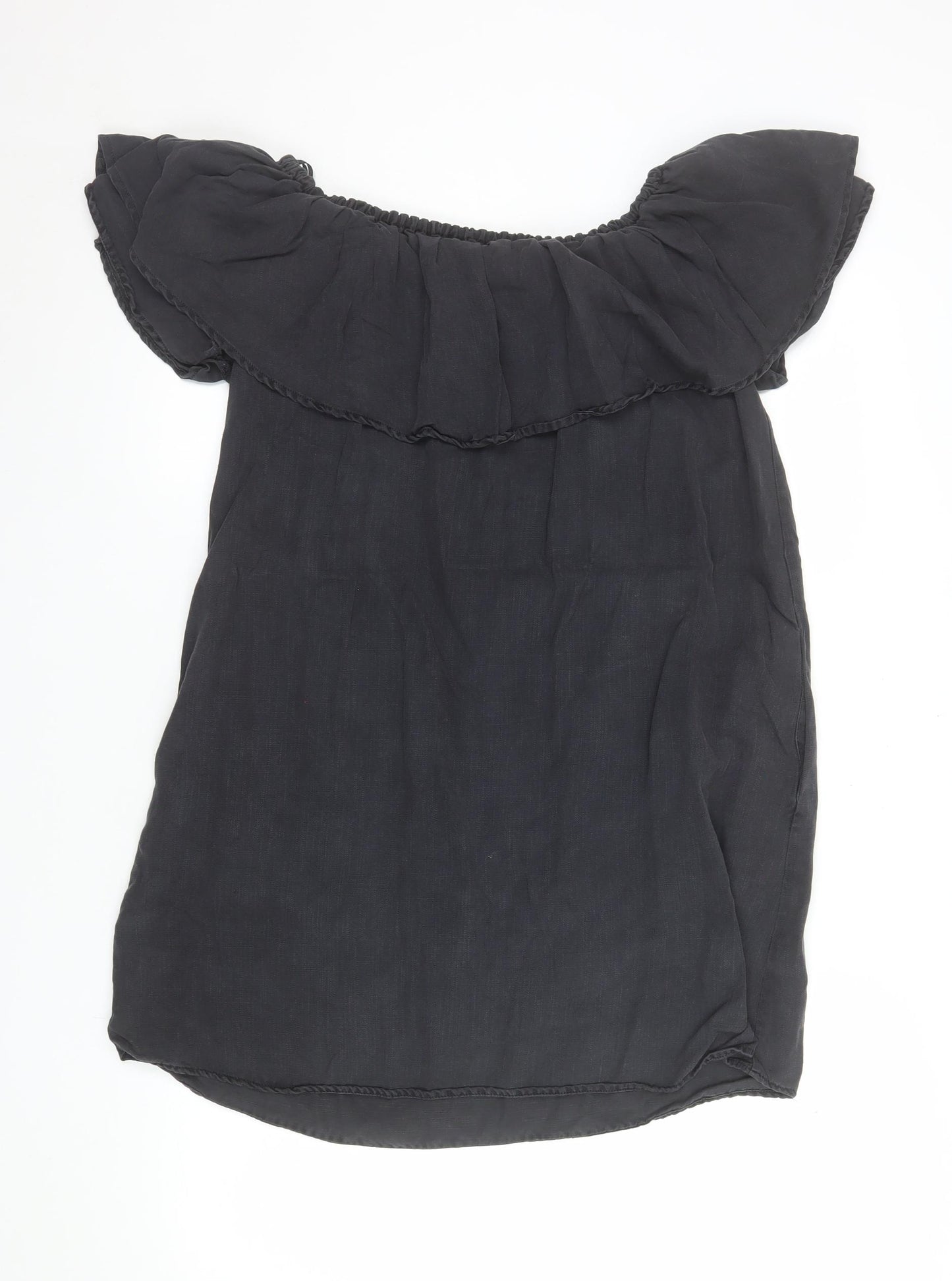 Zara Women Black Size 8 Off Shoulder Ruffle Short Dress