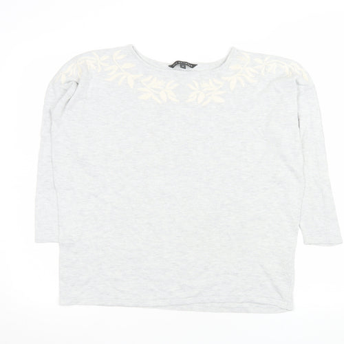 Bonmarché Women's Grey Embroidered 3/4 Sleeve T-Shirt Size 18