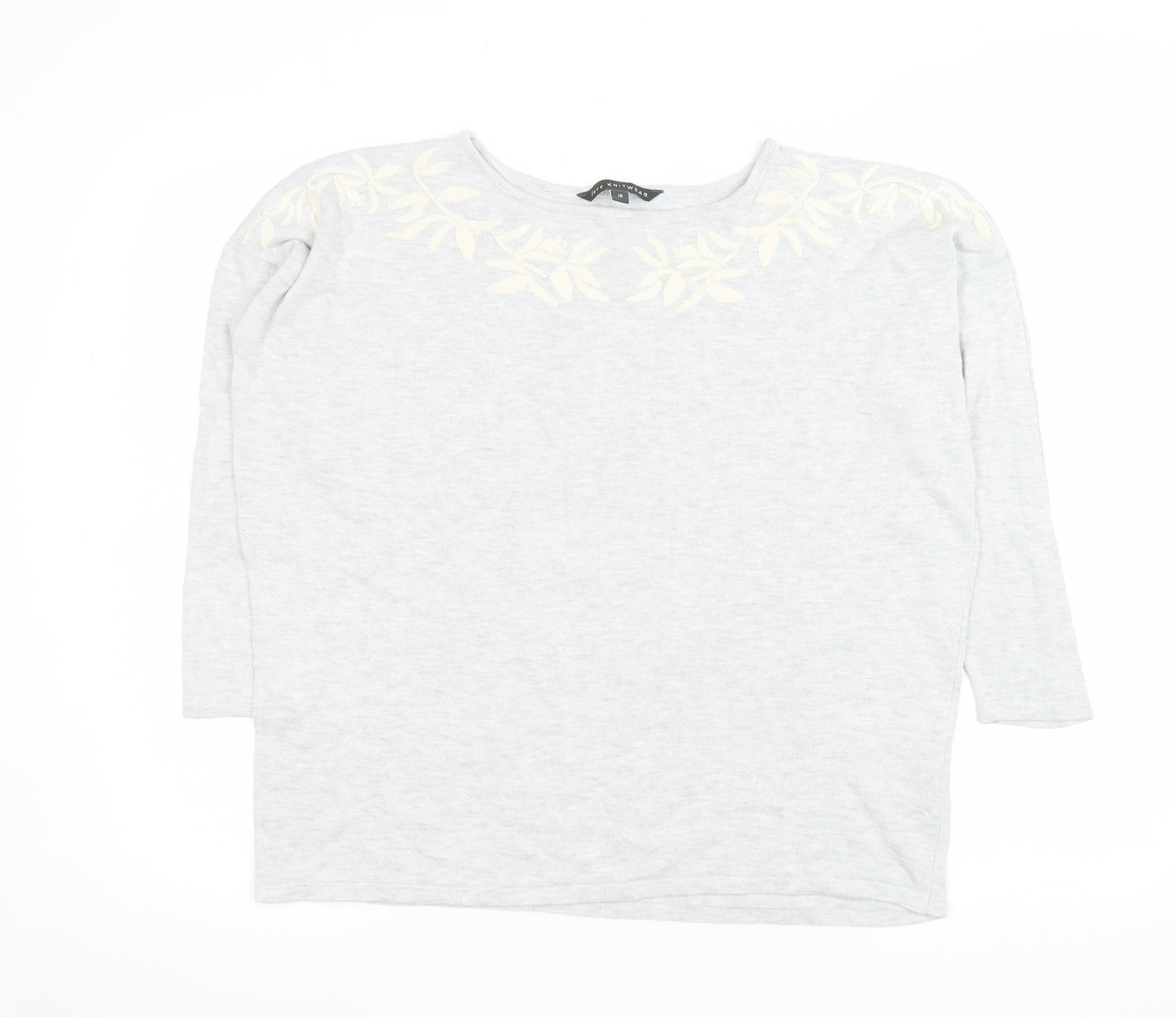 Bonmarché Women's Grey Embroidered 3/4 Sleeve T-Shirt Size 18