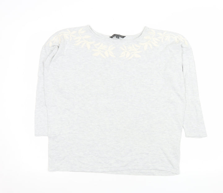 Bonmarché Women's Grey Embroidered 3/4 Sleeve T-Shirt Size 18