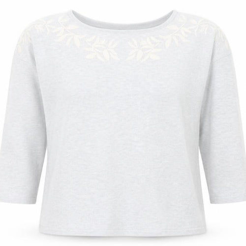 Bonmarché Women's Grey Embroidered 3/4 Sleeve T-Shirt Size 18