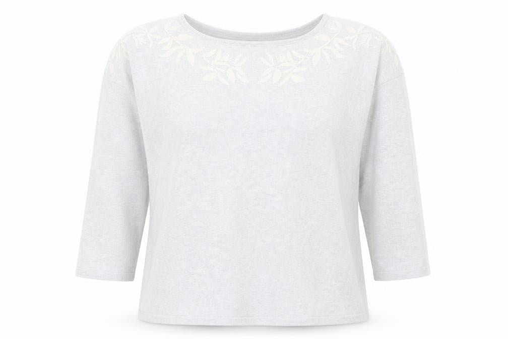 Bonmarché Women's Grey Embroidered 3/4 Sleeve T-Shirt Size 18