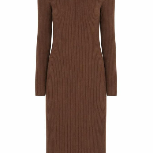 ASOS Women’s Brown Ribbed Knit Roll Neck Bodycon Midi Dress Size 10