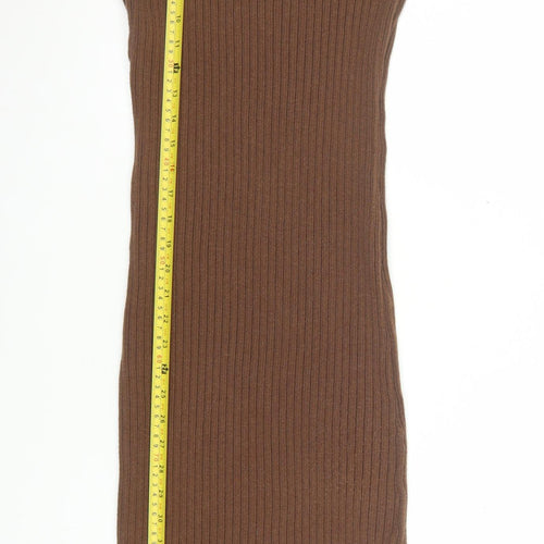 ASOS Women’s Brown Ribbed Knit Roll Neck Bodycon Midi Dress Size 10