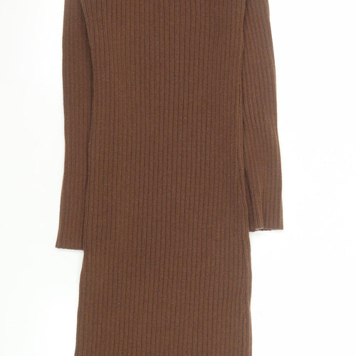 ASOS Women’s Brown Ribbed Knit Roll Neck Bodycon Midi Dress Size 10