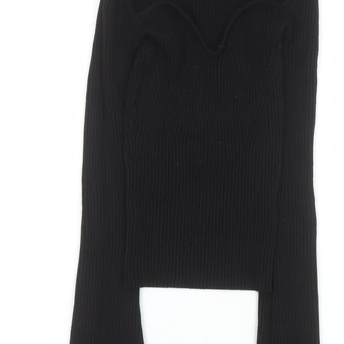 H&M Women’s Black Ribbed Cropped Sweetheart Long Sleeve Top Size S