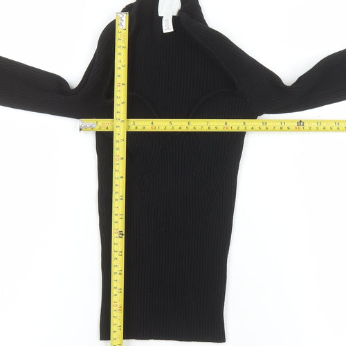 H&M Women’s Black Ribbed Cropped Sweetheart Long Sleeve Top Size S