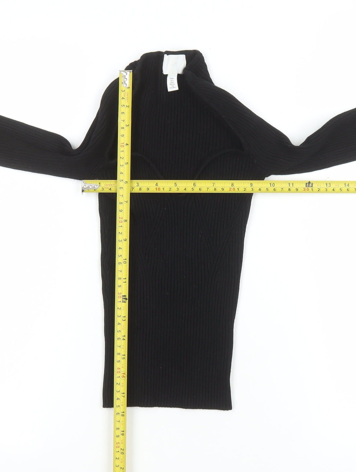 H&M Women’s Black Ribbed Cropped Sweetheart Long Sleeve Top Size S