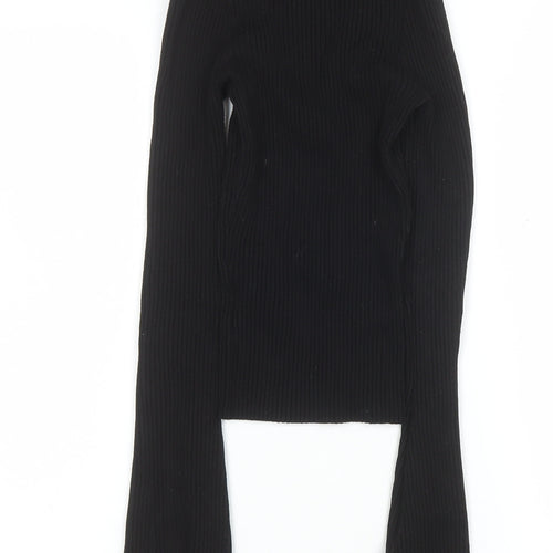 H&M Women’s Black Ribbed Cropped Sweetheart Long Sleeve Top Size S