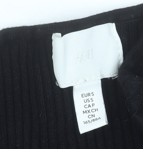 H&M Women’s Black Ribbed Cropped Sweetheart Long Sleeve Top Size S