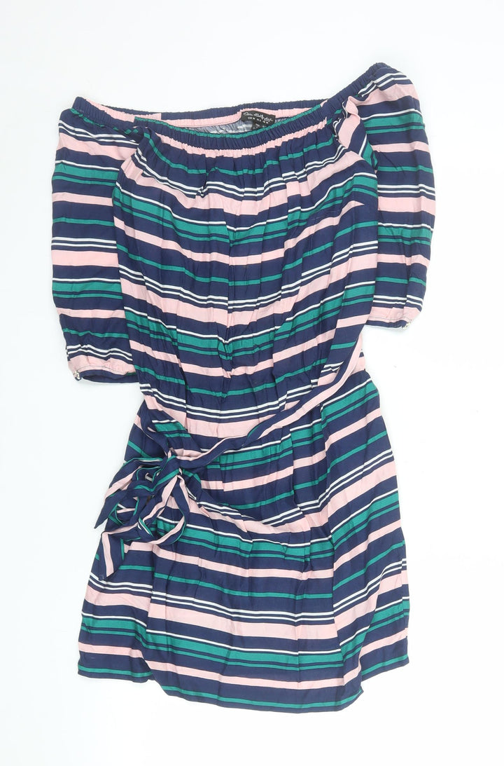 Miss Selfridge Women’s Multicoloured Off Shoulder Striped Short Dress UK 10