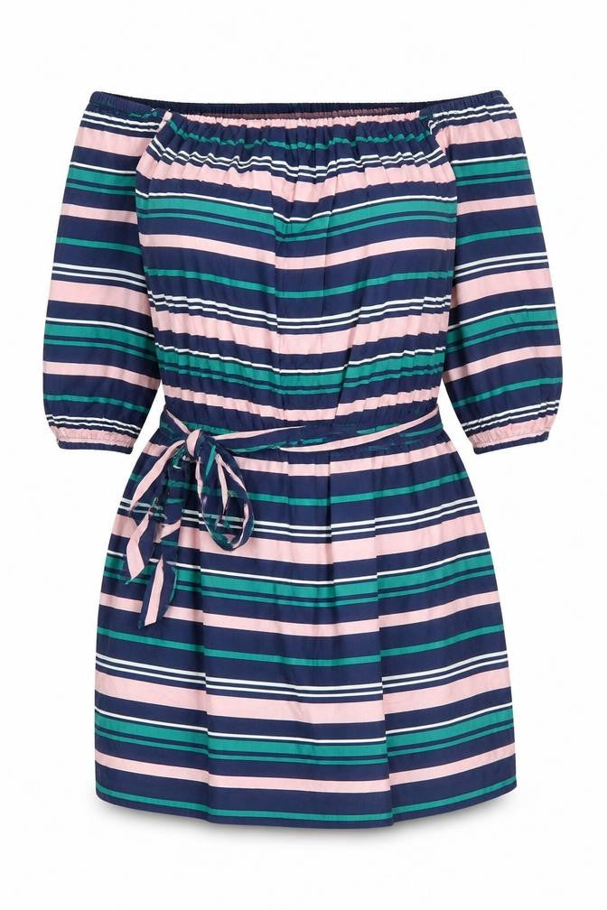 Miss Selfridge Women’s Multicoloured Off Shoulder Striped Short Dress UK 10