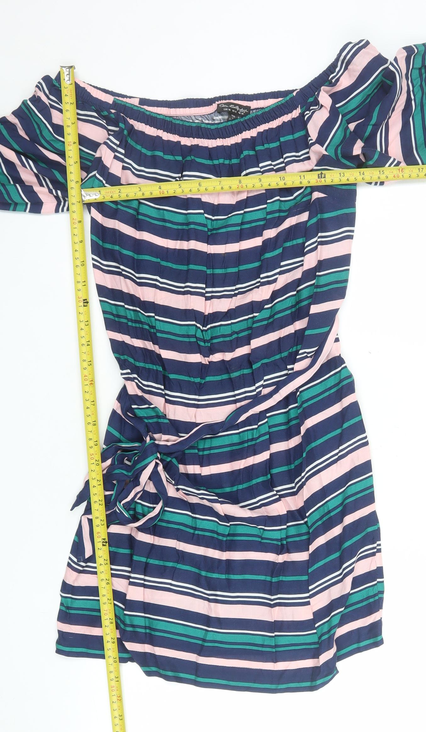 Miss Selfridge Women’s Multicoloured Off Shoulder Striped Short Dress UK 10
