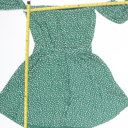ASOS Women’s Green Polka Dot Off Shoulder Skater Dress Size 10