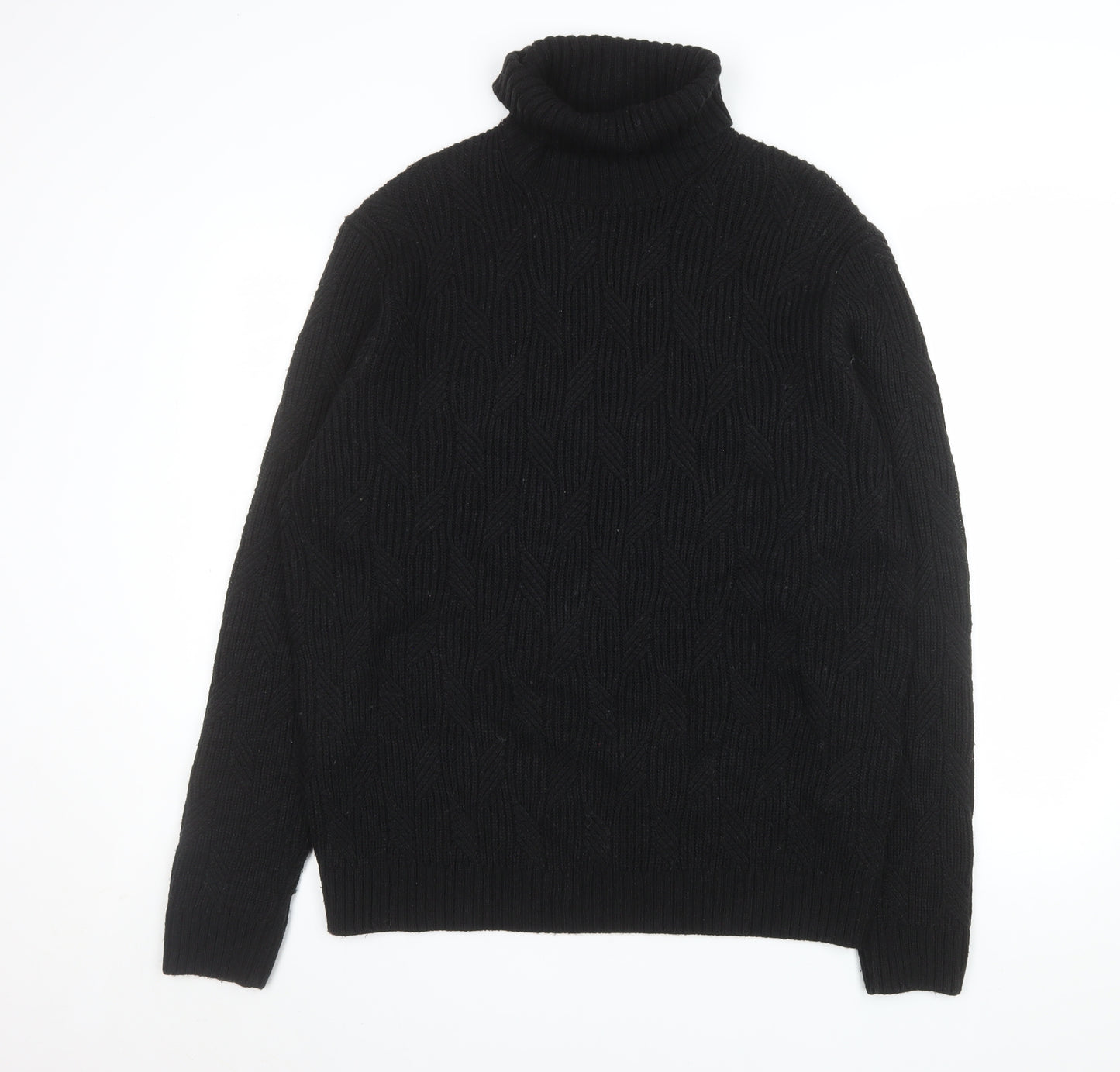 SEINSE Men's Black XL Roll Neck Cable Knit Jumper