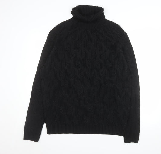 SEINSE Men's Black XL Roll Neck Cable Knit Jumper