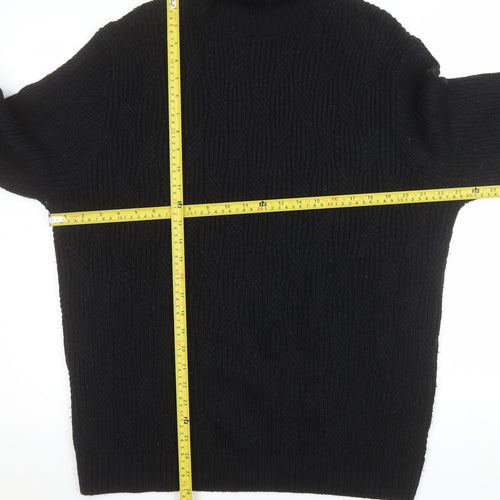 SEINSE Men's Black XL Roll Neck Cable Knit Jumper