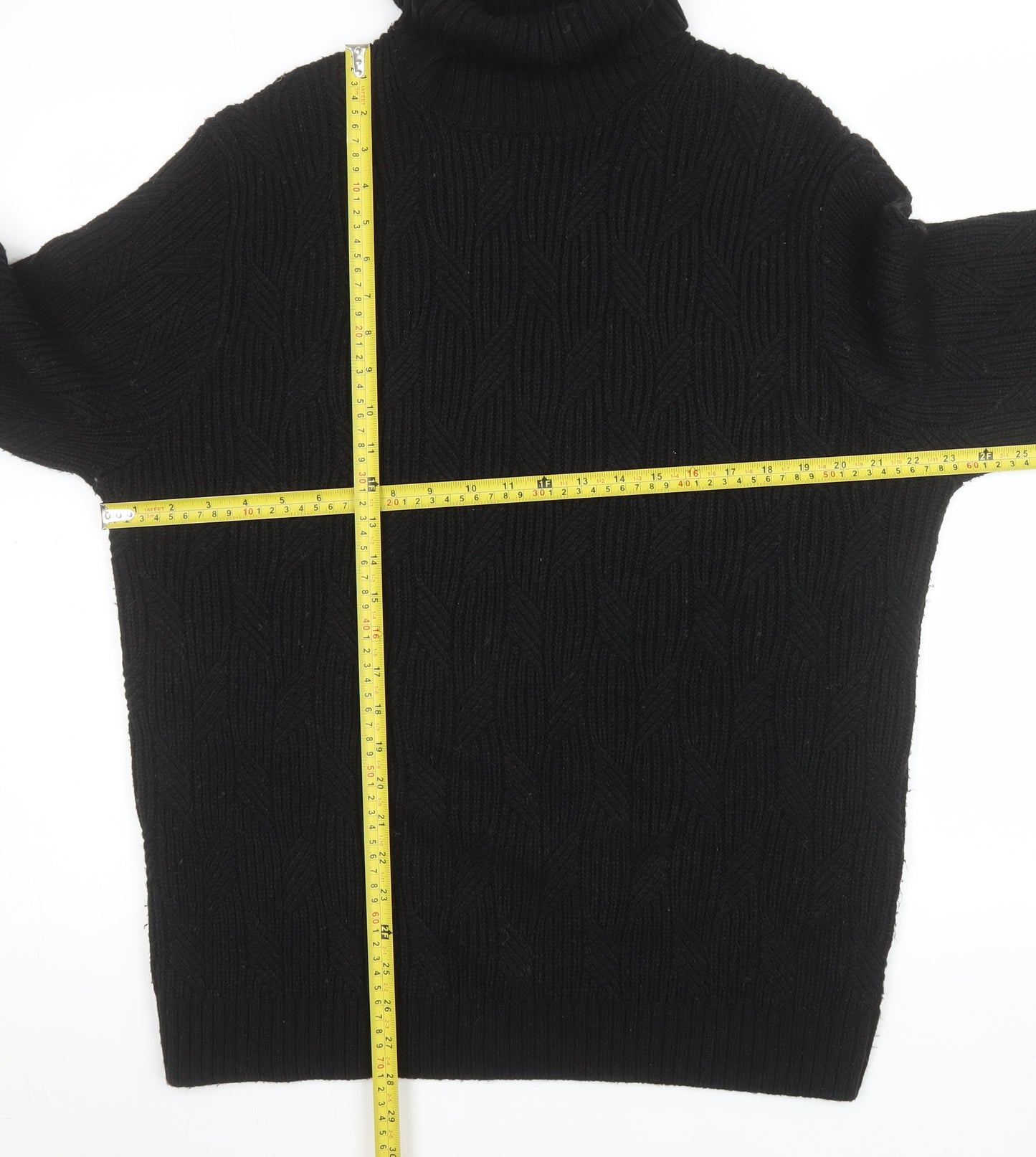 SEINSE Men's Black XL Roll Neck Cable Knit Jumper