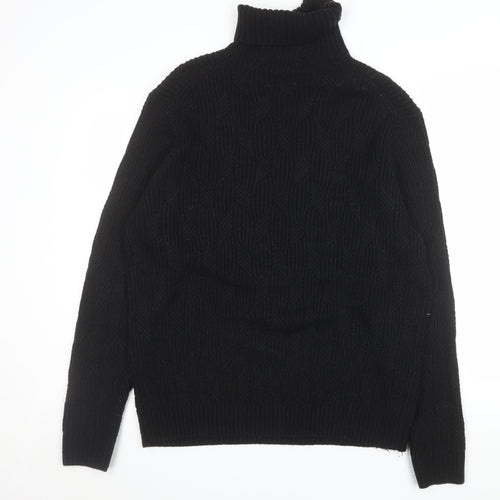 SEINSE Men's Black XL Roll Neck Cable Knit Jumper