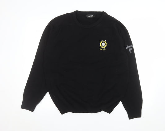Ashworth Men’s Black Lambswool Golf Jumper M Crew Neck Embroidered