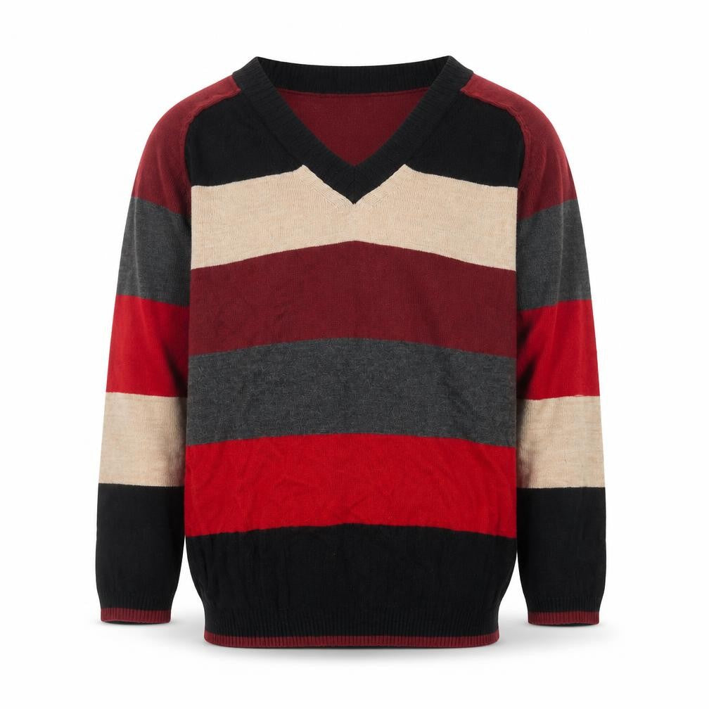 Front view of Next Men's Multicoloured Striped V-Neck Jumper, size S