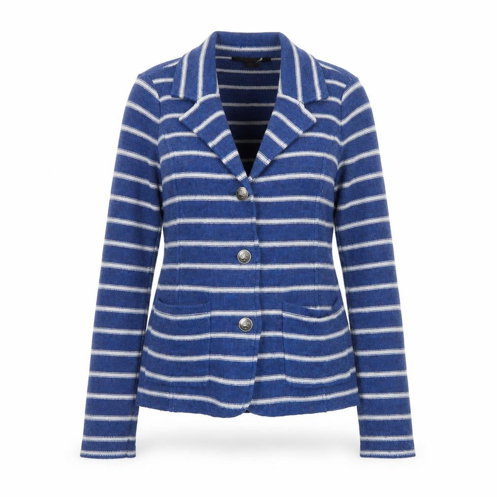 Front view of Tahari Women's Blue Striped Single-Breasted Blazer, size S