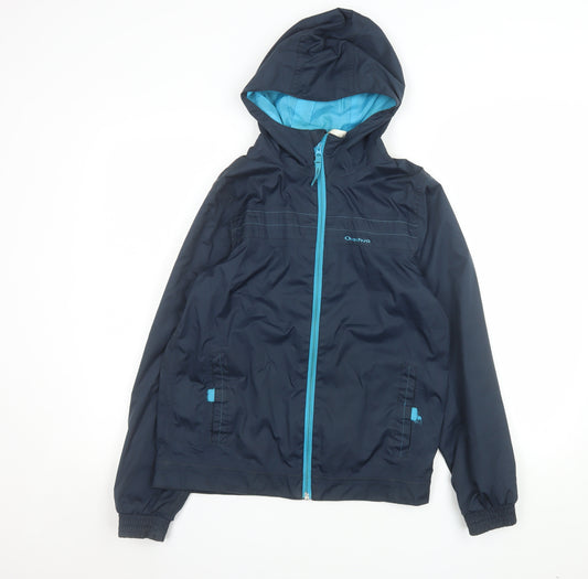 Quechua Boys Blue Hooded Windbreaker Jacket 14 Years Lightweight Outdoor