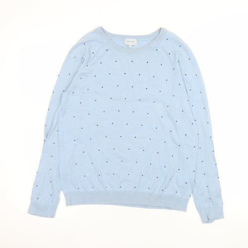 Jigsaw Women's Blue Polka Dot Cotton Crew Neck Jumper Size S