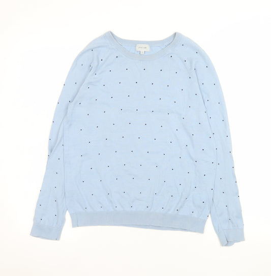 Jigsaw Women's Blue Polka Dot Cotton Crew Neck Jumper Size S