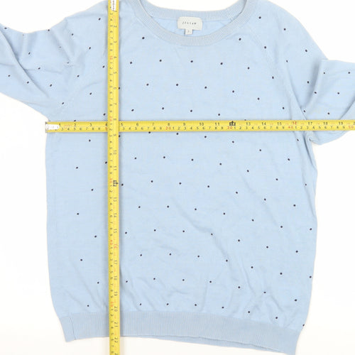 Jigsaw Women's Blue Polka Dot Cotton Crew Neck Jumper Size S
