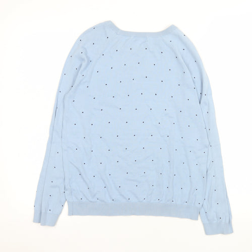 Jigsaw Women's Blue Polka Dot Cotton Crew Neck Jumper Size S