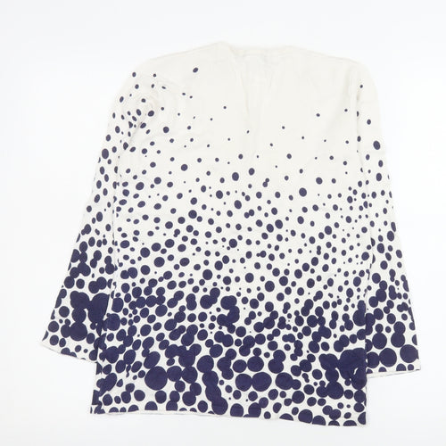 Marble Women White Polka Dot V-Neck Long Sleeve Pullover Jumper Size 10