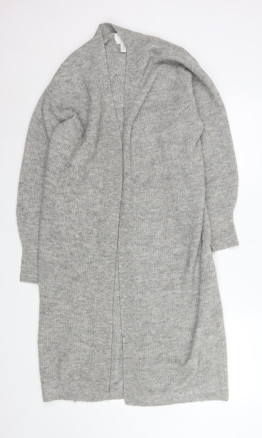 H&M Women Grey Longline Open Cardigan Jumper Size Small Polyester Blend