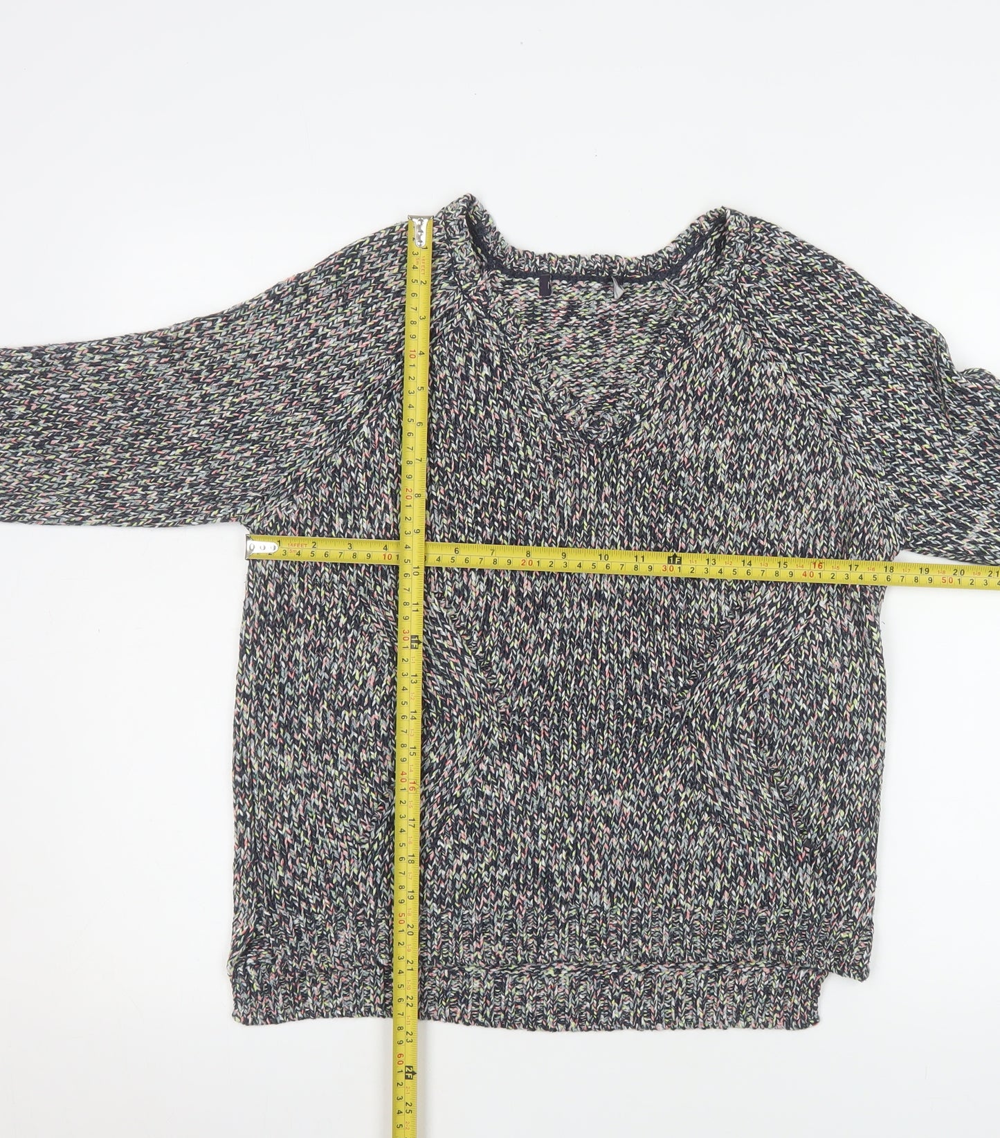 Marks and Spencer Womens Multicoloured Knit V-Neck Pullover Jumper Size 8