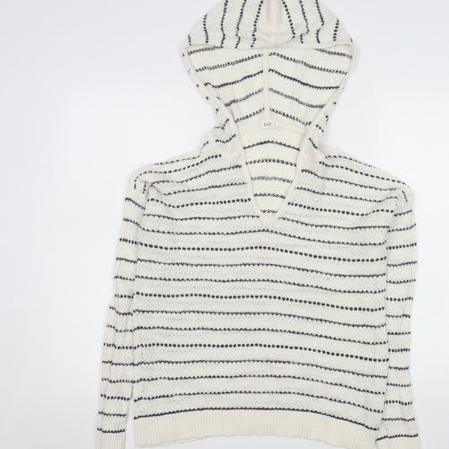 GAP Womens White Striped Hooded Knit Jumper Size M