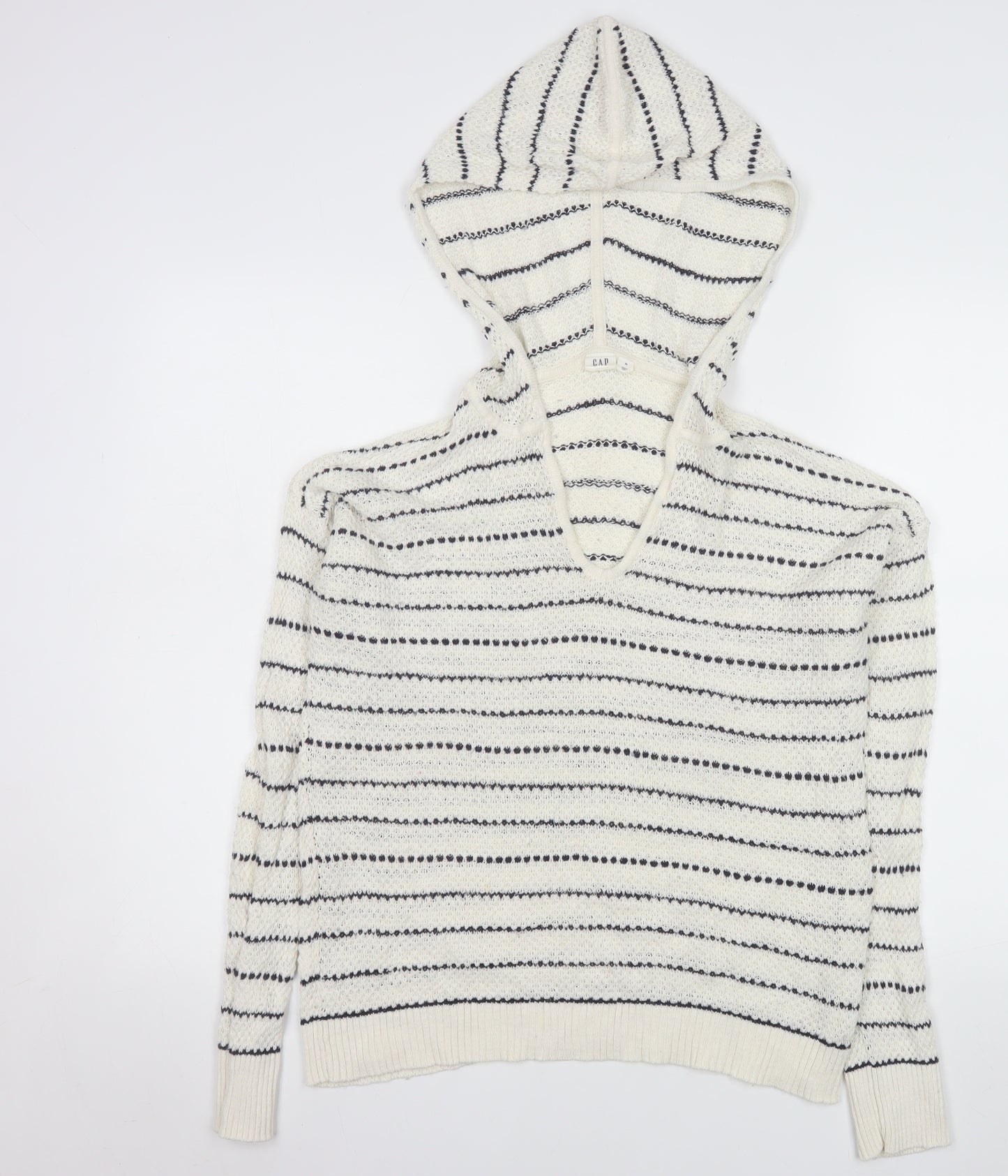 GAP Womens White Striped Hooded Knit Jumper Size M