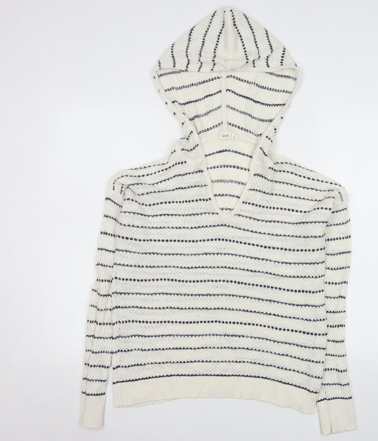GAP Womens White Striped Hooded Knit Jumper Size M
