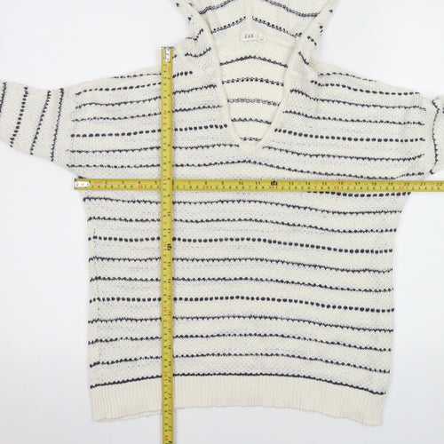 GAP Womens White Striped Hooded Knit Jumper Size M
