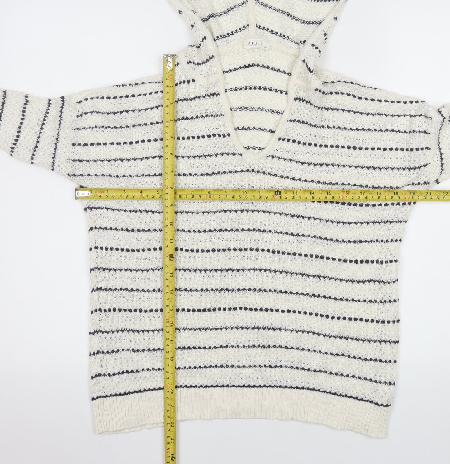 GAP Womens White Striped Hooded Knit Jumper Size M