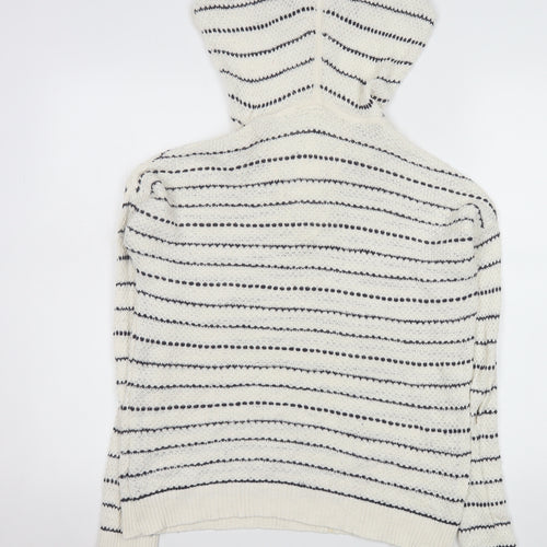 GAP Womens White Striped Hooded Knit Jumper Size M