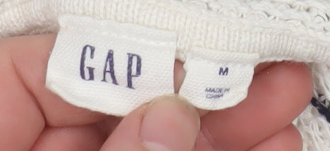 GAP Womens White Striped Hooded Knit Jumper Size M