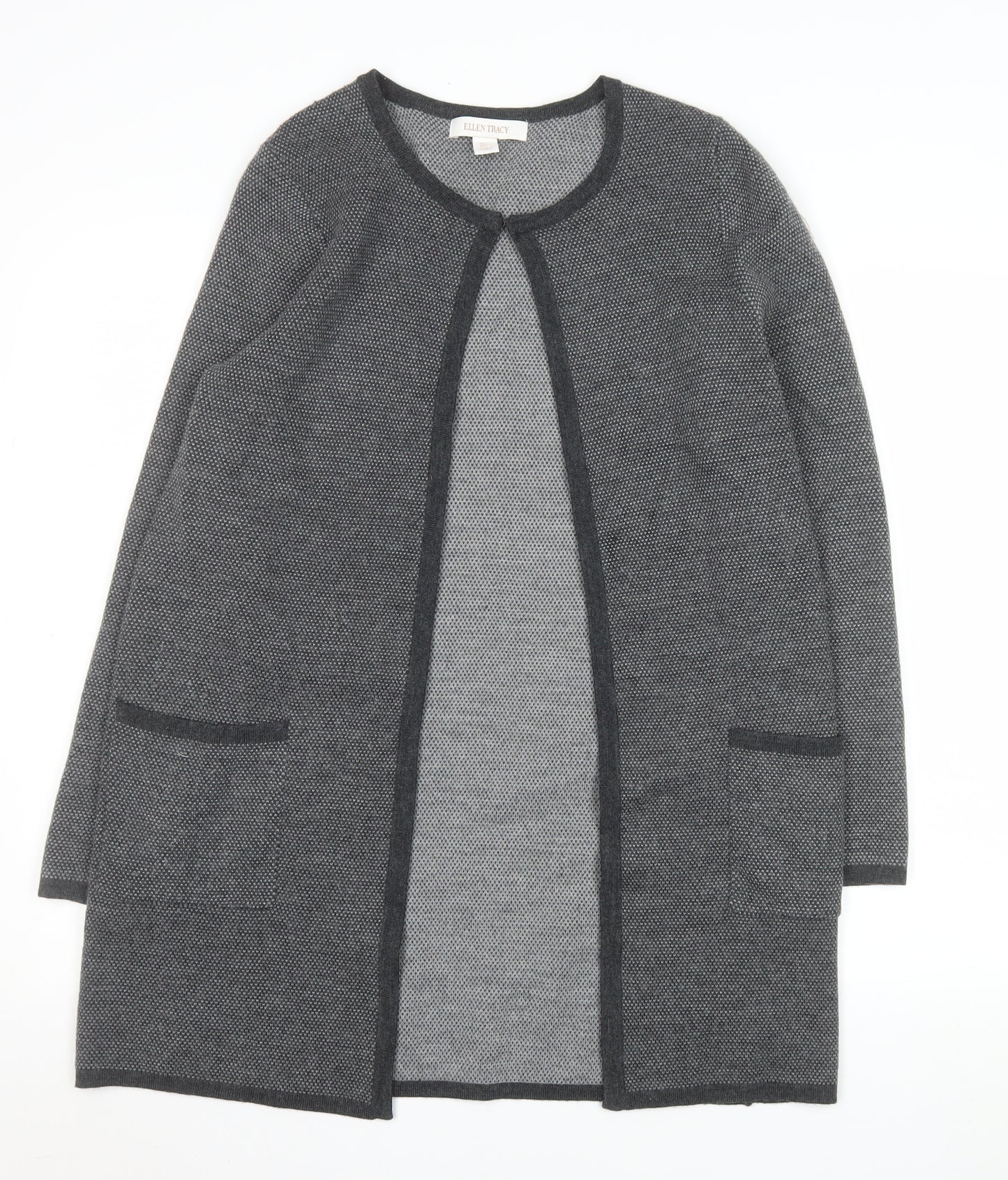 Ellen Tracy Women's Grey Long Sleeve Open Knit Cardigan Size L