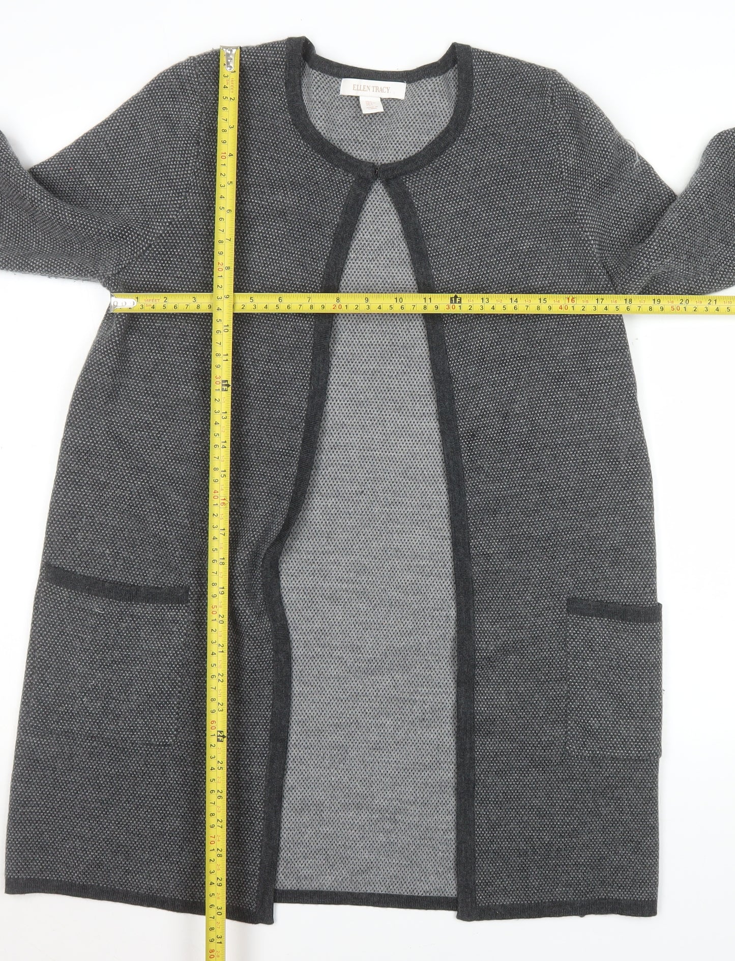 Ellen Tracy Women's Grey Long Sleeve Open Knit Cardigan Size L