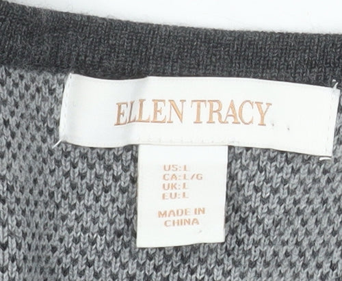Ellen Tracy Women's Grey Long Sleeve Open Knit Cardigan Size L