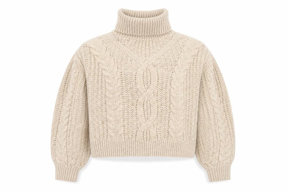 H&M Women’s Beige Chunky Roll Neck Cable Knit Jumper Size 12
