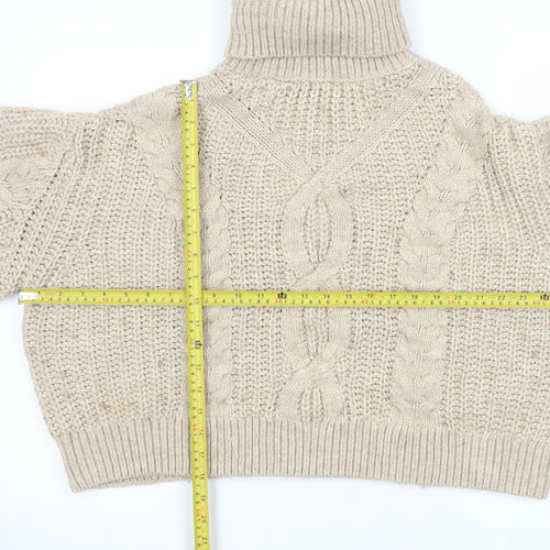 H&M Women’s Beige Chunky Roll Neck Cable Knit Jumper Size 12