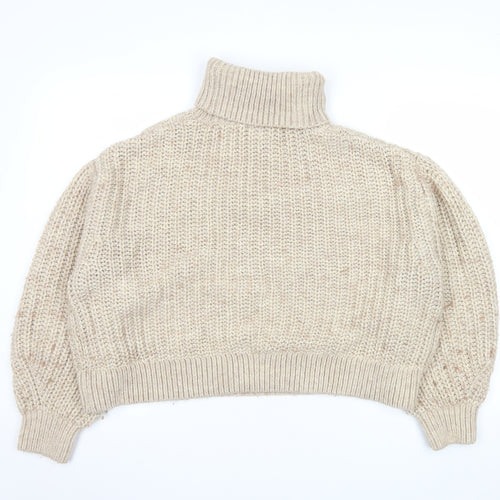 H&M Women’s Beige Chunky Roll Neck Cable Knit Jumper Size 12
