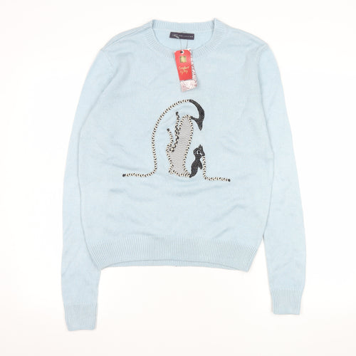 Marks and Spencer Women’s Blue Penguin Jumper Small Crew Neck Knitwear